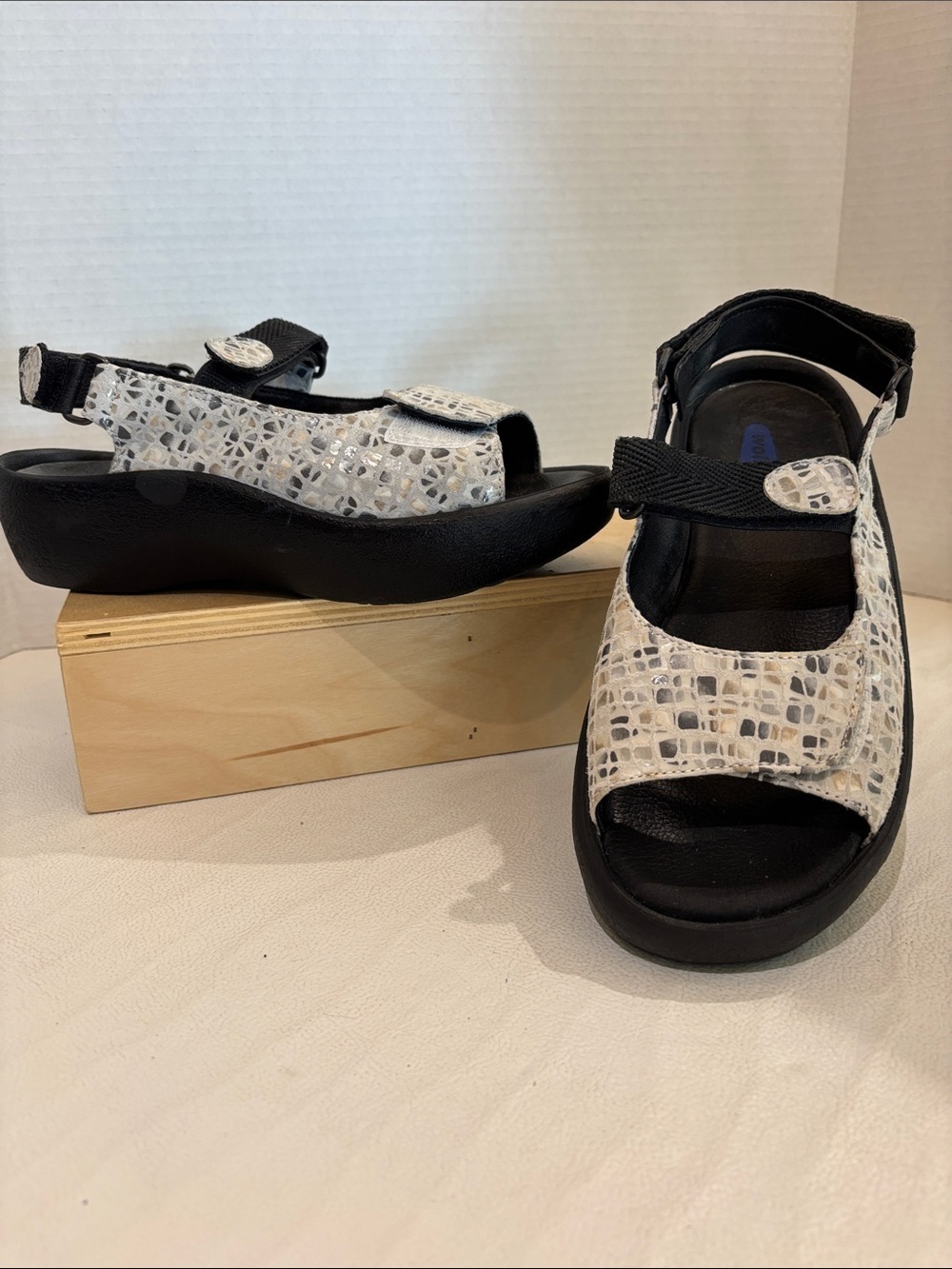 Wolky Black and White Mosaic Leather Sandals